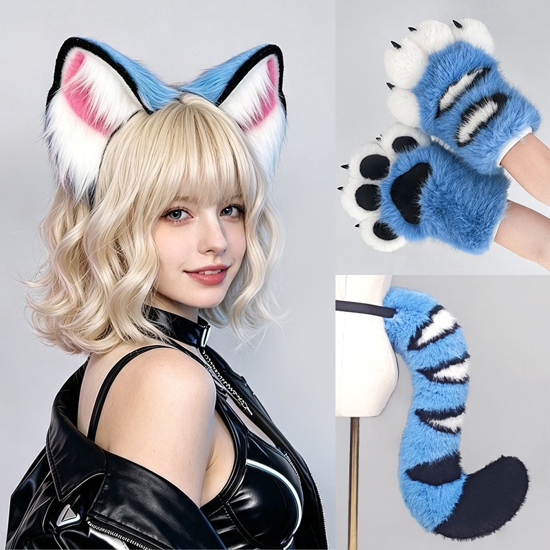 Convention Cosplay Anime - Blauwe tijger Fursuit oren en staart